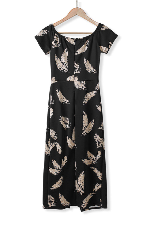 Print Off Shoulder Slit Bodycon Midi Dress